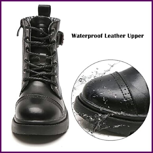 Waterproof Combat Boots Kids Side Zipper Lace Up Mid Calf Outdoor - Picture 5 of 8